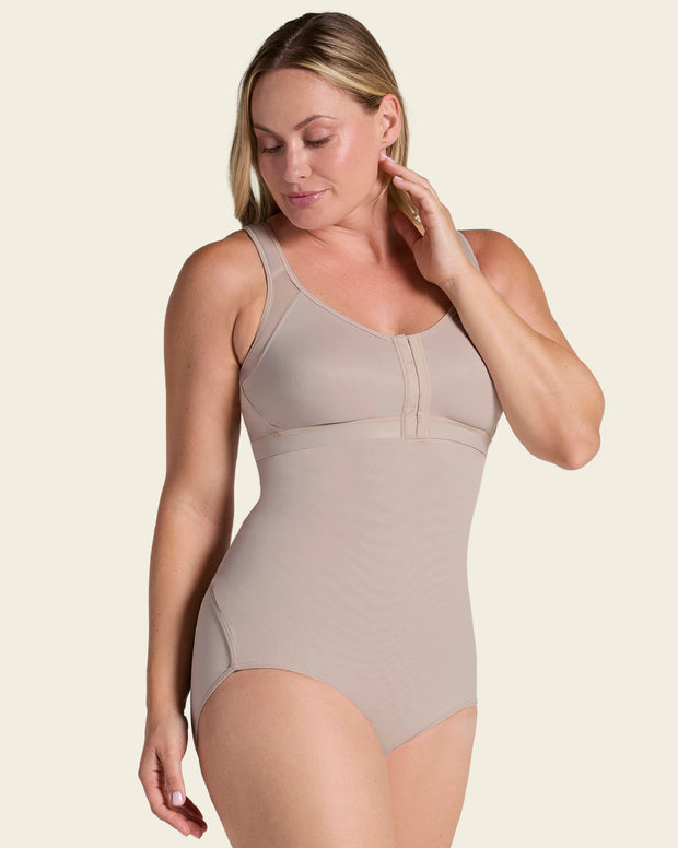 High-waisted firm compression postpartum panty with adjustable belly wrap