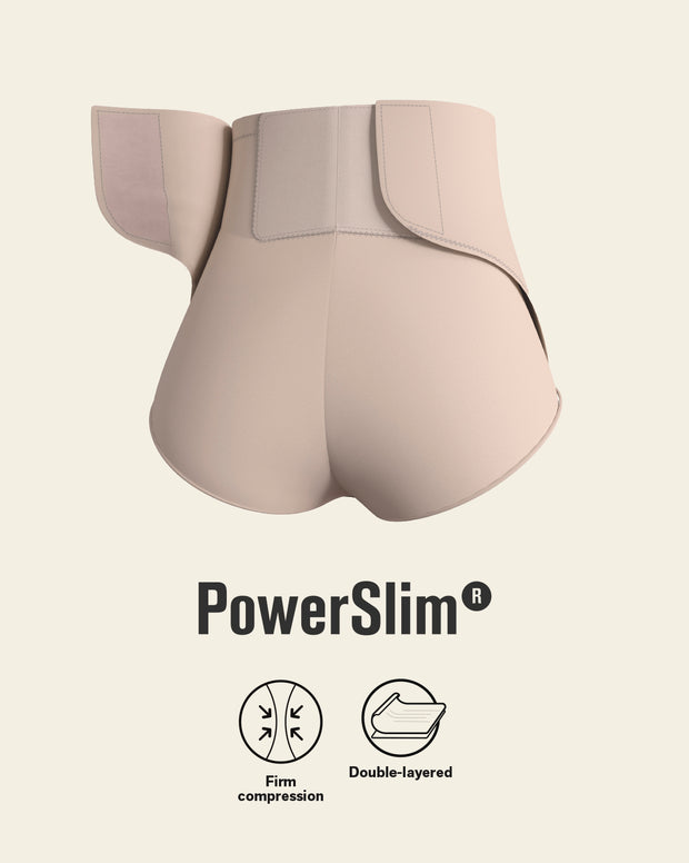 High-waisted firm compression postpartum panty with adjustable belly wrap