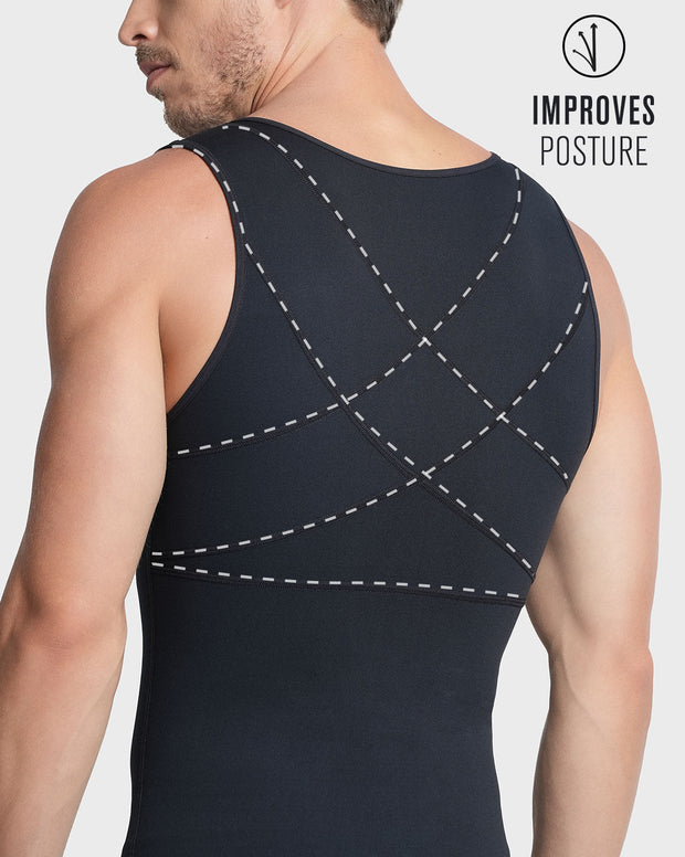 Compression vest with double layer of fabric on abdomen and back