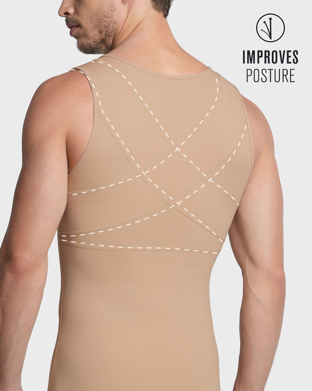 Compression vest with double layer of fabric on abdomen and back