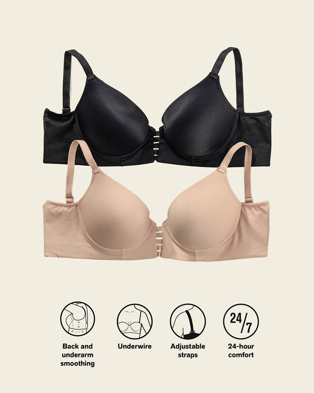 Memory foam push-up underwire bustier bra with strappy front