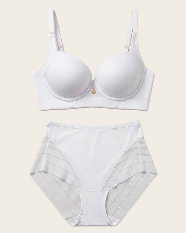 High Profile Bra + Stripe Undetectable Panty in White