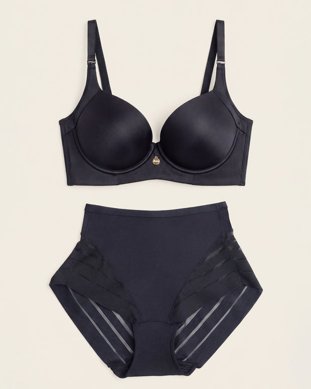 High Profile Bra + Stripe Undetectable Panty in Black