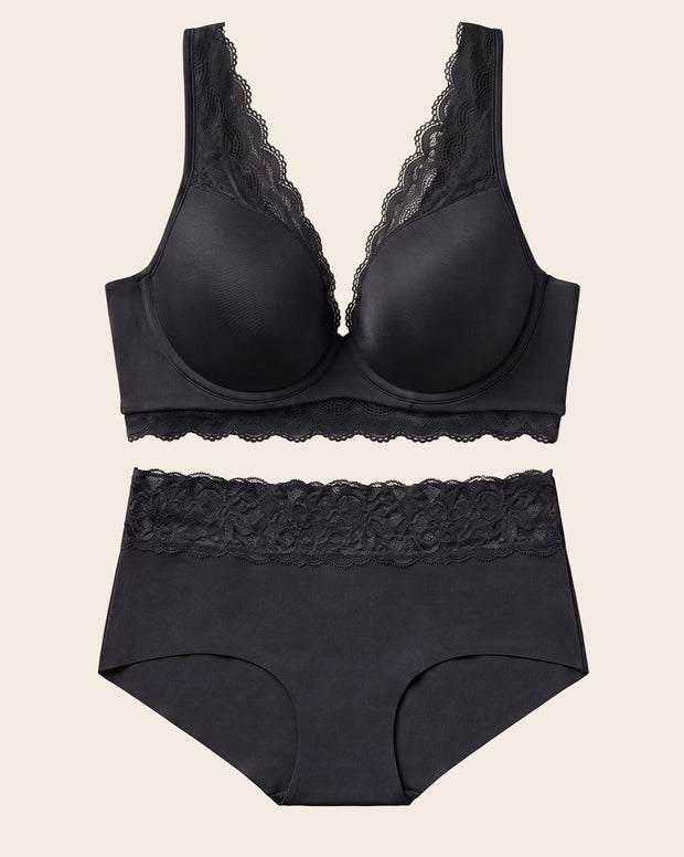 Lace Profile Bra & Ultra Light Lace Panty in Black