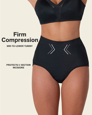 Firm compression postpartum panty with adjustable belly wrap#color_700-black