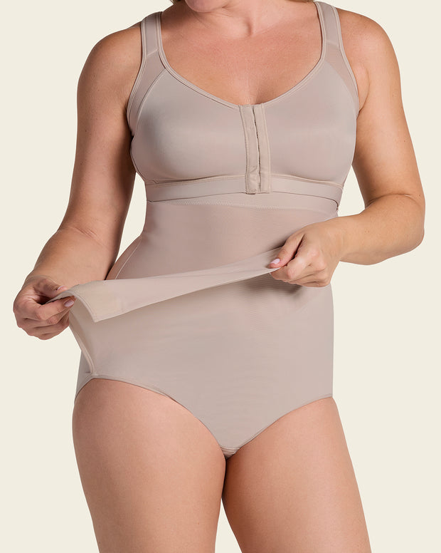 High-waisted firm compression postpartum panty with adjustable belly wrap