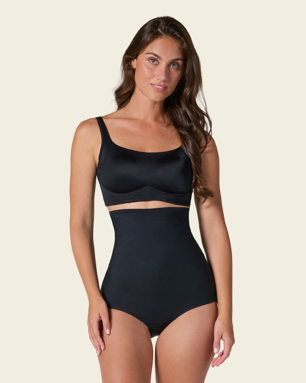 High-waisted firm compression postpartum panty with adjustable belly wrap