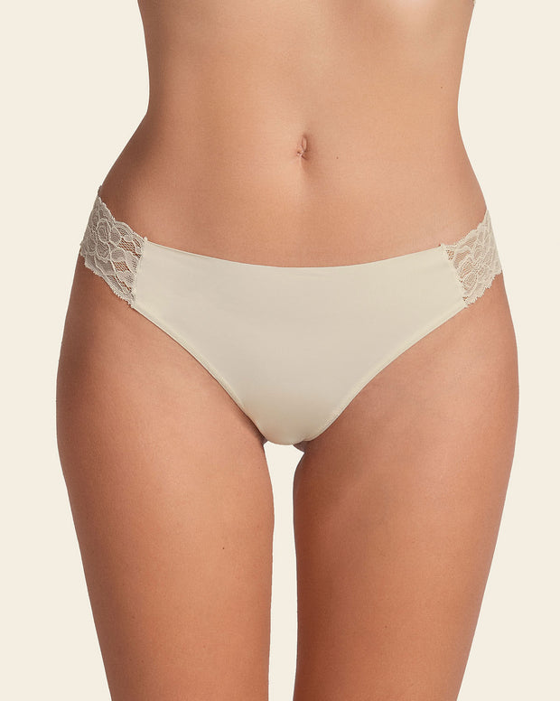 Lace side seamless thong panty