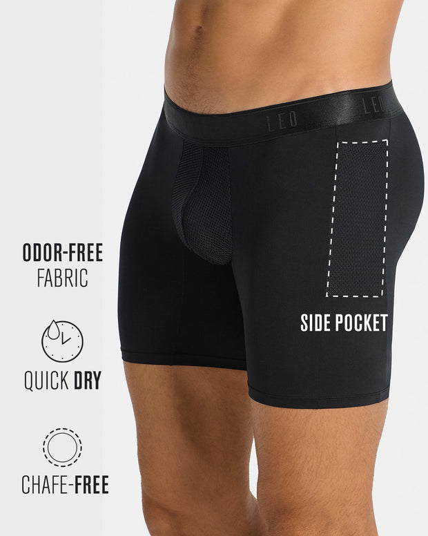 Long athletic boxer brief with side pocket