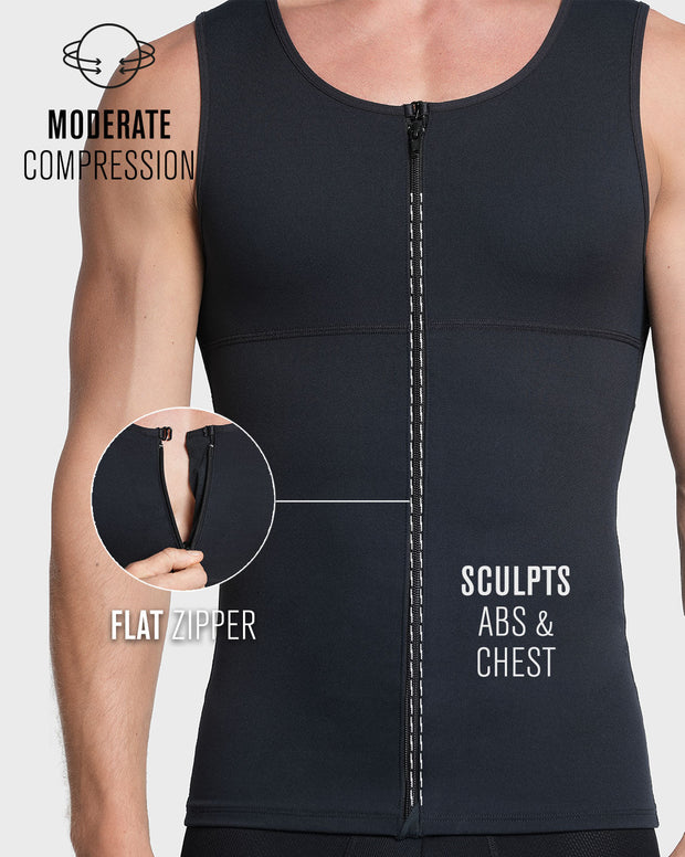 Compression vest with double layer of fabric on abdomen and back