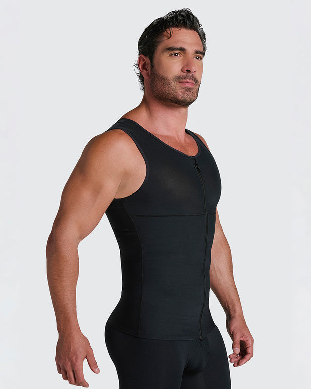 Compression vest with double layer of fabric on abdomen and back