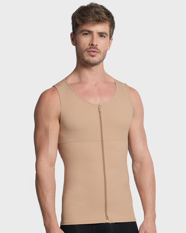 Compression vest with double layer of fabric on abdomen and back
