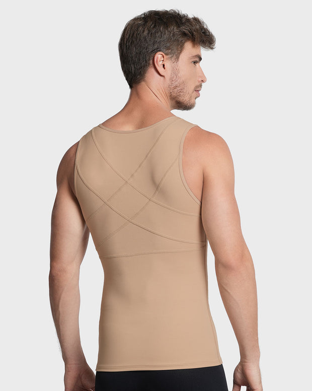 Compression vest with double layer of fabric on abdomen and back