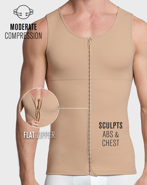Compression vest with double layer of fabric on abdomen and back