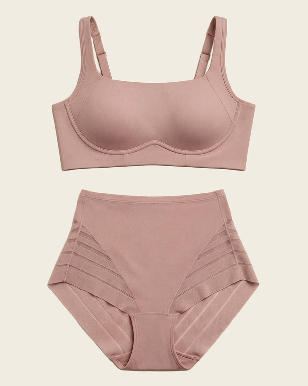 Everyday Bra + Stripe Undetectable Shaper Panty in Rosewood