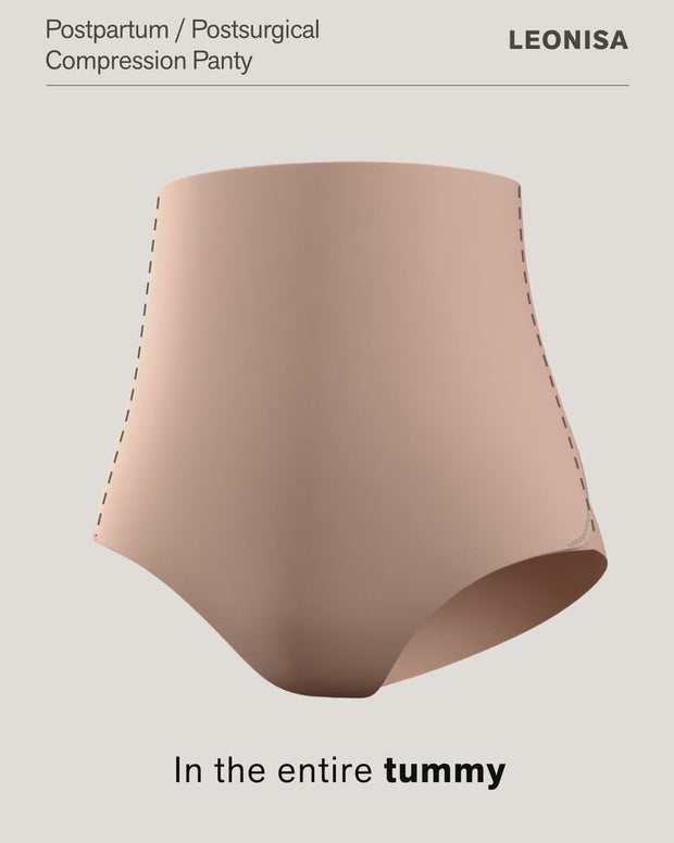High-waisted firm compression postpartum panty with adjustable belly wrap