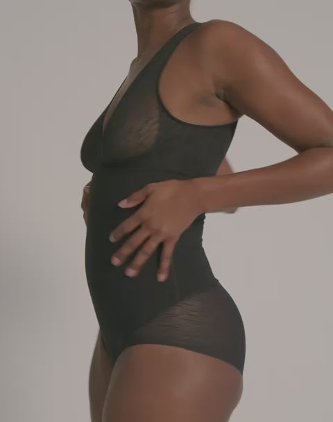 Sheer Stripe Detail Sculpting Bodysuit